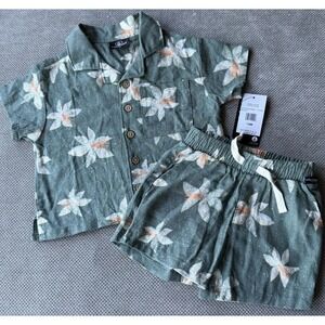 Volcom Boys 2pc Set 12M Tropical Button Shirt Shorts Outfit NWT Beach Summer